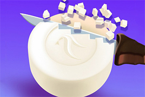 Nóż krojący biały cylinder na drobne kostki na fioletowym tle