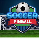 Napis Soccer Pinball na tle bramki piłkarskiej ze znakiem z piłką nożną
