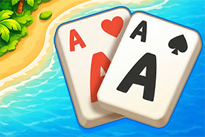 Dwie karty asów, kier i pik, na tle plaży i błękitnego morza
