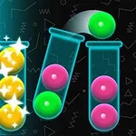 Kolorowe kulki w probówkach na tle z ciemnymi, geometrycznymi wzorami