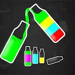 Butelki z kolorowymi cieczami na czarnym tle, jedna butelka przelewa płyn do drugiej