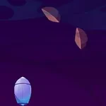 Fioletowe tło ze statkiem kosmicznym na dole i unoszącymi się w powietrzu brązowymi asteroidami