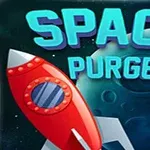 Czerwona rakieta na tle planet z napisem SPACE PURGE