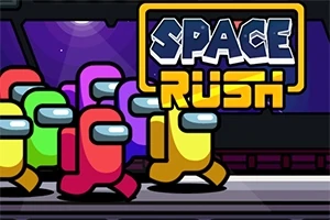 Kolorowe postacie w skafandrach kosmicznych biegną, a nad nimi znajduje się napis Space Rush