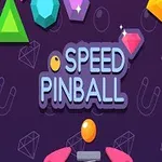 Kolorowa grafika z napisem Speed Pinball otoczona przez geometryczne kształty i klejnoty na fioletowym tle