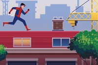 Skacz po dachach, unikając przeszkód jako Spider-Boy