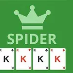 Zielone tło z napisem SPIDER, koroną i czterema kartami króli poniżej