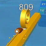 Żółta platforma z wirującymi pierścieniami i liczbami, w tle niebieskie bloki z cyframi