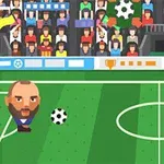 Dwie postacie o dużych głowach grają w piłkę nożną na boisku z widownią w tle