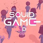 Postacie w niebieskich strojach stoją i biegną po różowym tle, z dużym białym napisem na środku