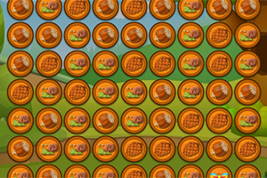 Pomarańczowe okrągłe ikony z obrazkami ślimaka, plastra miodu i pszczół na tle zielonego krajobrazu