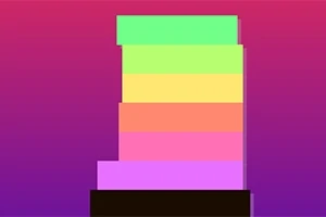 Kolorowe prostokątne bloki ułożone w stos na cieniowanym tle od różowego do fioletowego