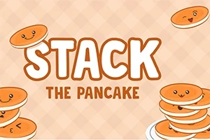 Stos naleśników ze śmiesznymi minami na beżowym tle z dużym napisem STACK THE PANCAKE