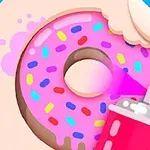 Różowy pączek z kolorową posypką jest malowany sprayem na tle niebieskiego tła