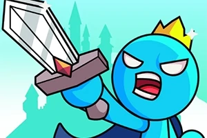 Niebieska postać z koroną trzymająca miecz na tle sylwetki zamku