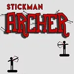 Czarny patyczak z łukiem na białym tle, duży czerwony napis ARCHER