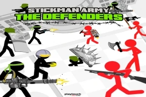 Czarne i czerwone postacie stickman z bronią, tarczami i toporami na tle mapy z napisem u góry