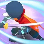 Postać z mieczem i czerwonym płaszczem wykonująca dynamiczny ruch z efektami świetlnymi