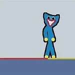 Niebieska postać z szerokim uśmiechem na szarym tle, z dużą cyfrą dwa z prawej strony