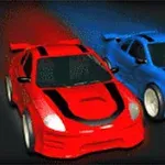 Dwa sportowe samochody, czerwony i niebieski, ustawione obok siebie na ciemnym tle