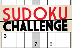 Napis Sudoku Challenge w kolorach czerwonym i czarnym nad fragmentem planszy sudoku z liczbami