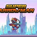 Robot z łukiem na tle futurystycznego miasta z napisem Super Arrowman u góry