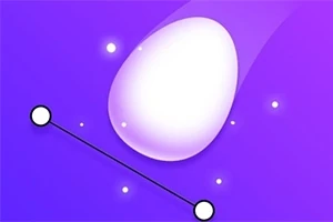 Białe jajko otoczone świetlistą poświatą na fioletowym tle z linią łączącą dwa punkty