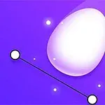 Białe jajko otoczone świetlistą poświatą na fioletowym tle z linią łączącą dwa punkty