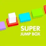 Kolorowe, trójwymiarowe pudełka na jasnozielonym tle z białym napisem Super Jump Box
