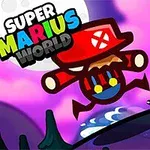 Postać w czerwonym stroju i czapce skacze na tle nocnego krajobrazu z księżycem i drzewami, z kolorowym tytułem w rogu