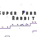 Tytuł Super Phantom Rabbit na tle minimalistycznej, pikselowej grafiki z niebieskim królikiem