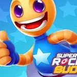 Postać z dużymi fioletowymi oczami i szerokim uśmiechem w stroju niebieskim z białą gwiazdą na piersi, unosząca kciuk na błękitnym tle z gwiazdkami oraz kolorowy napis w prawym dolnym rogu