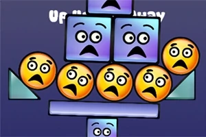 Emoji z wyrazami zaskoczenia na żółtych twarzach i niebieskich kwadratowych blokach na ciemnym tle