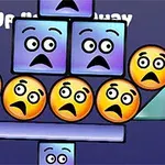 Emoji z wyrazami zaskoczenia na żółtych twarzach i niebieskich kwadratowych blokach na ciemnym tle