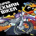 Komiksowa postać na motocyklu górskim w dynamicznej pozie z czerwonym kanionem w tle