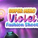 Postać superbohaterki w czerwono-czarnym kostiumie z maską na tle kolorowego napisu