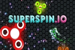 Czarne tło z kolorowymi fidget spinnerami i napisem SUPERSPIN