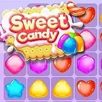 Plansza z kolorowymi cukierkami w kształcie serc, gwiazdek i innych form oraz kreskówkowy cukiernik