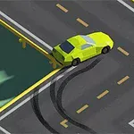 Żółty samochód driftujący na skrzyżowaniu asfaltowej drogi