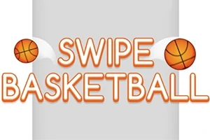 Napis Swipe Basketball z dwoma pomarańczowymi piłkami do koszykówki po bokach na szarym tle