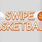 Napis Swipe Basketball z dwoma pomarańczowymi piłkami do koszykówki po bokach na szarym tle