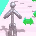 Srebrna ludzka figura na różowej ścieżce z zielonymi strzałkami po prawej stronie