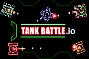 Kolorowe, neonowe sylwetki czołgów wokół napisu TANK BATTLE