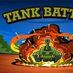 Czołg wyłaniający się z eksplozji na tle nieba i lasu z napisem TANK BATTLE