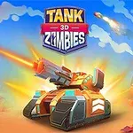 Pomarańczowy czołg strzelający w kierunku nieba w kolorowym krajobrazie z latającymi pociskami i chmurami