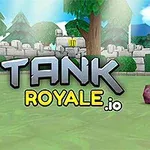 Kolorowy czołg na zielonym polu z dużym napisem TANK ROYALE