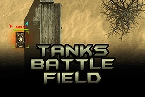 Czołg widziany z góry na tle pustynnej scenerii z napisem Tanks Battle Field