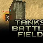 Czołg widziany z góry na tle pustynnej scenerii z napisem Tanks Battle Field