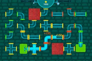 Kolorowe rury ułożone w labirynt na tle ciemnej ceglanej ściany