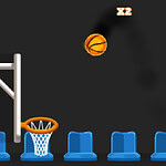 Grafika przedstawia piłkę do koszykówki wpadającą do kosza na tle rzędu niebieskich krzeseł